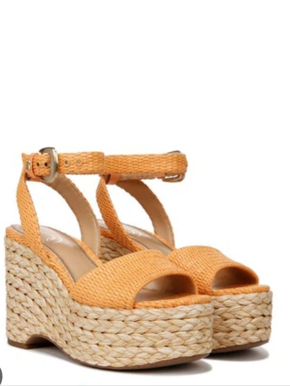 Orange Woven Platform Sandals with Ankle Strap